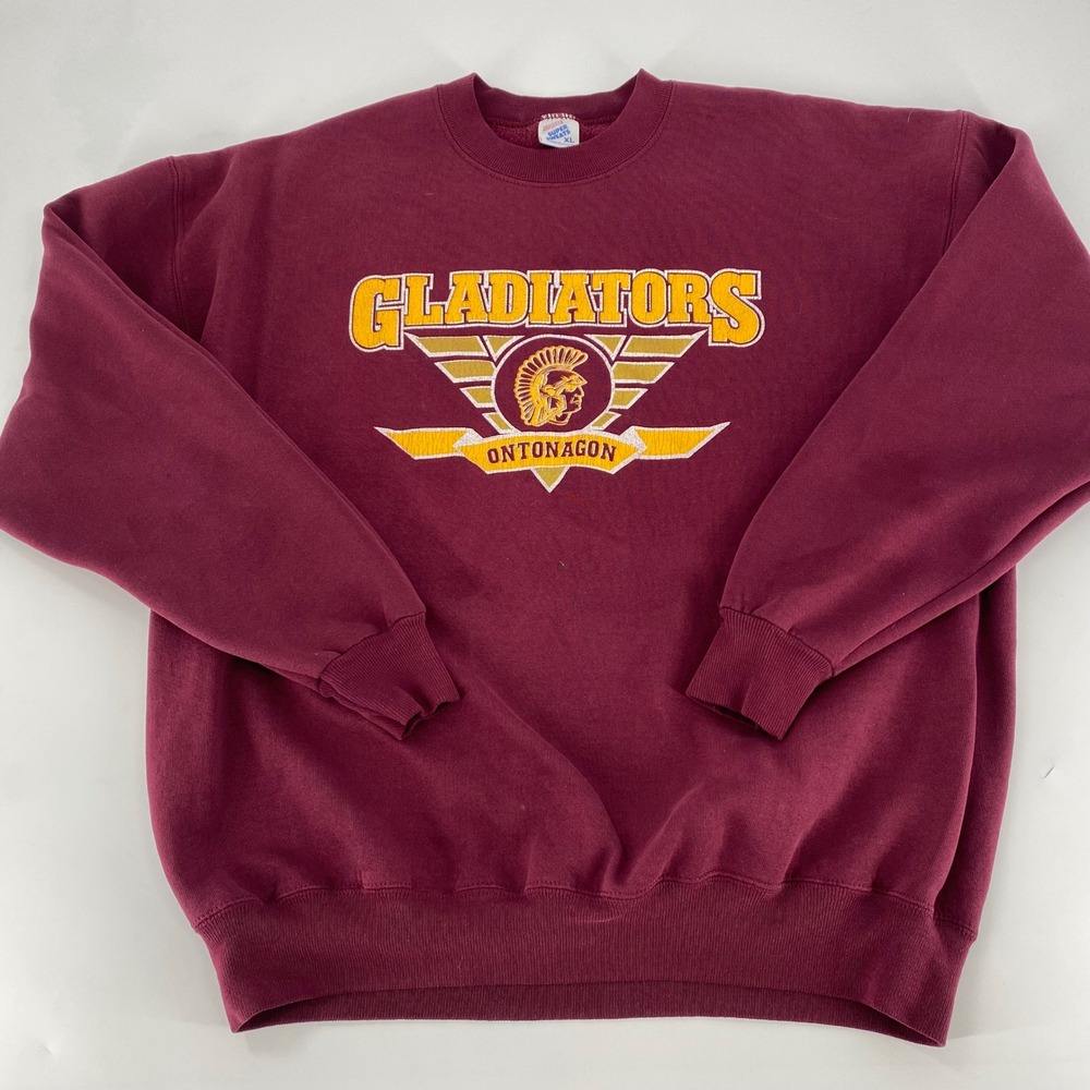 Vintage Jerzees Super Sweats Gladiators Ontonagon Maroon Sweatshirt Mens XL USA